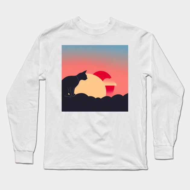 Cat Watching Rising Sunset Long Sleeve T-Shirt by Beastlykitty